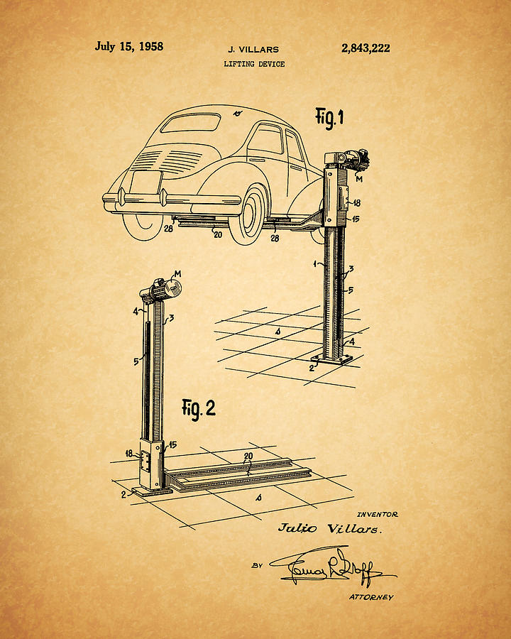 1958 Car Lift Patent Drawing by Dan Sproul - Fine Art America