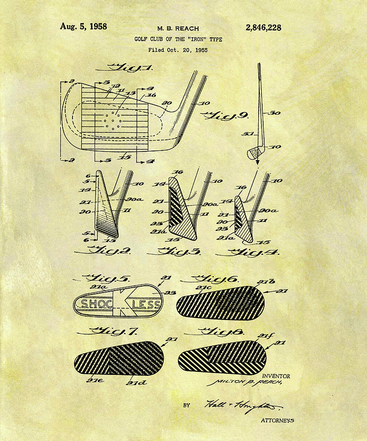 Golf Club Head Drawing - 1958 Iron Golf Club Patent by Dan Sproul