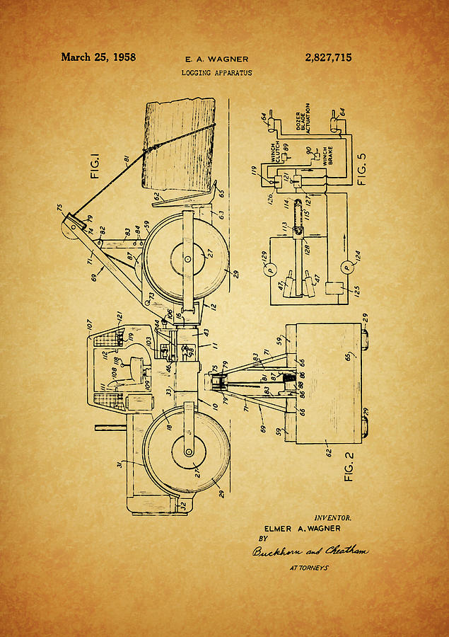 Saw Drawing - 1958 Logging Truck Patent by Dan Sproul