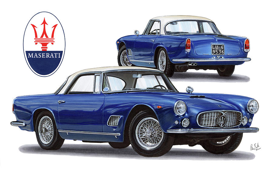 1958 Maserati 3500 GT Drawing by The Cartist - Clive Botha