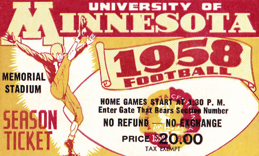 1958 Minnesota Football Season Ticket Mixed Media by Row One Brand
