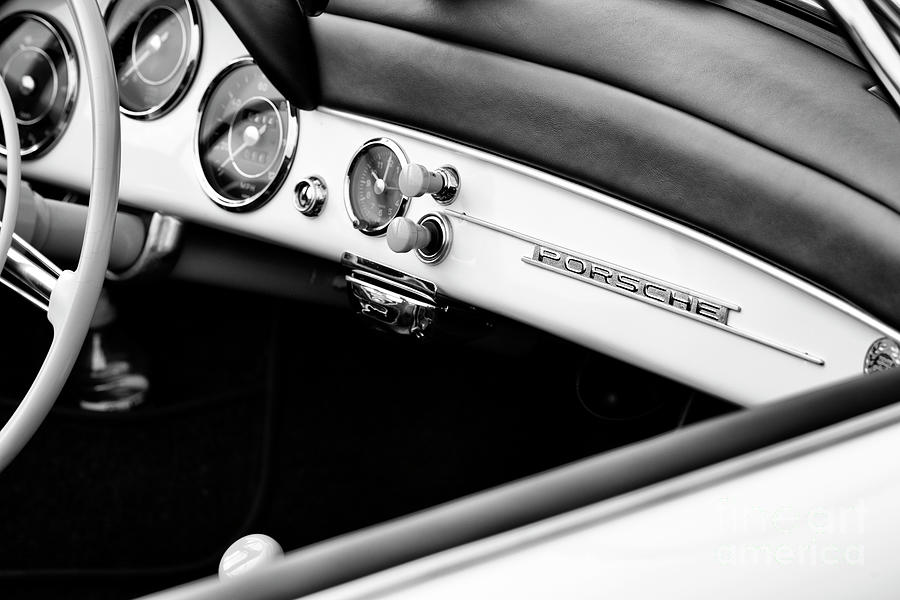 1958 Porsche Speedster Interior Abstract Monochrome  Photograph by Tim Gainey