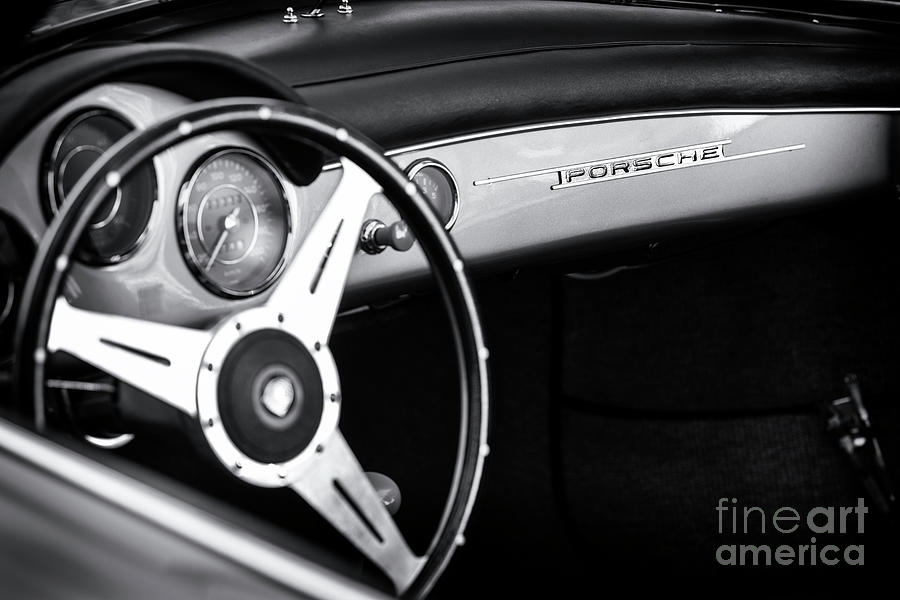 1958 Porsche Speedster Interior Monochrome Photograph by Tim Gainey