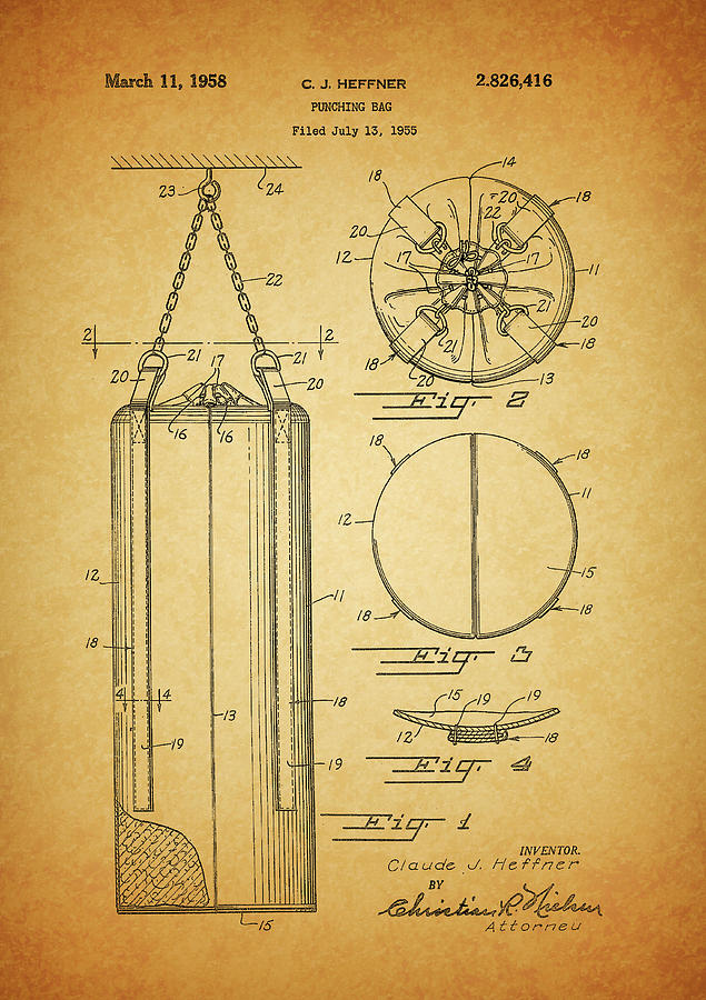 Athlete Drawing - 1958 Punching Bag Patent by Dan Sproul