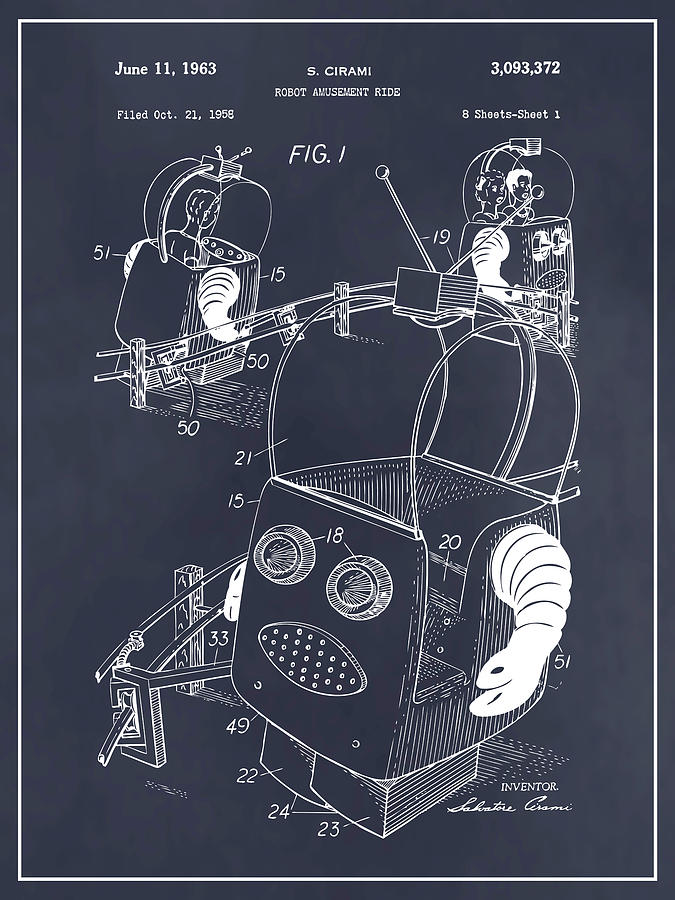 1958 Robot Amusement Ride Blackboard Patent Print Drawing By Greg Edwards Pixels