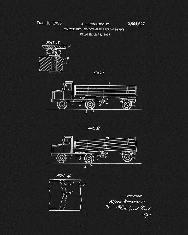Transportation Drawing - 1958 Tractor Trailer Patent by Dan Sproul