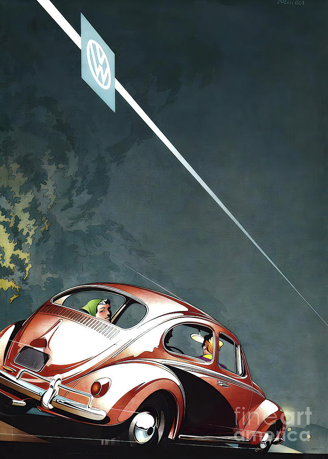 1958 Volkswagen at speed advertisement Painting by Bernd Reuters