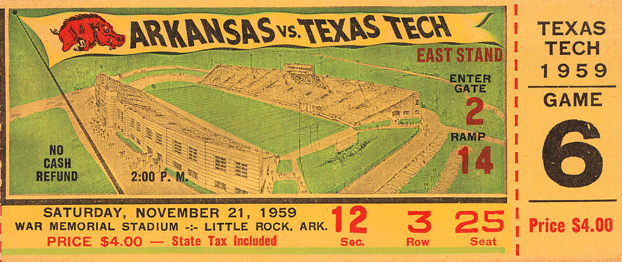 1959 Arkansas vs. Texas Tech Mixed Media by Row One Brand