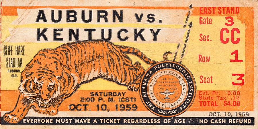 Tiger Mixed Media - 1959 Auburn vs. Kentucky by Row One Brand