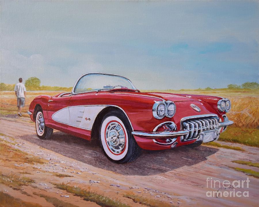 Acrylic Painting - 1959 Chevrolet Corvette cabriolet by Sinisa Saratlic