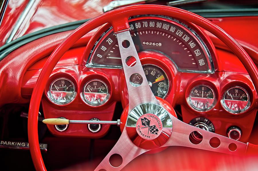 1959 Chevrolet Corvette Steering Wheel and Dash Photograph by Carolyn Marshall