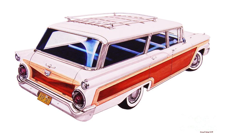 1959 Ford Country Squire Woody Station Wagon Ver 4 0 Drawing By Brian Roland