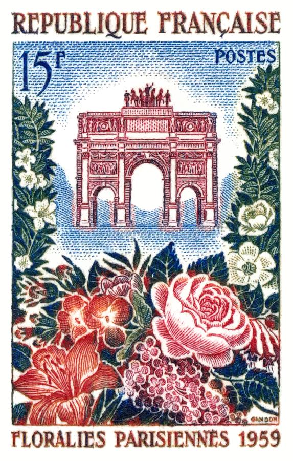 Paris Digital Art - 1959 FRANCE Paris Flower Show Postage Stamp by Retro Graphics