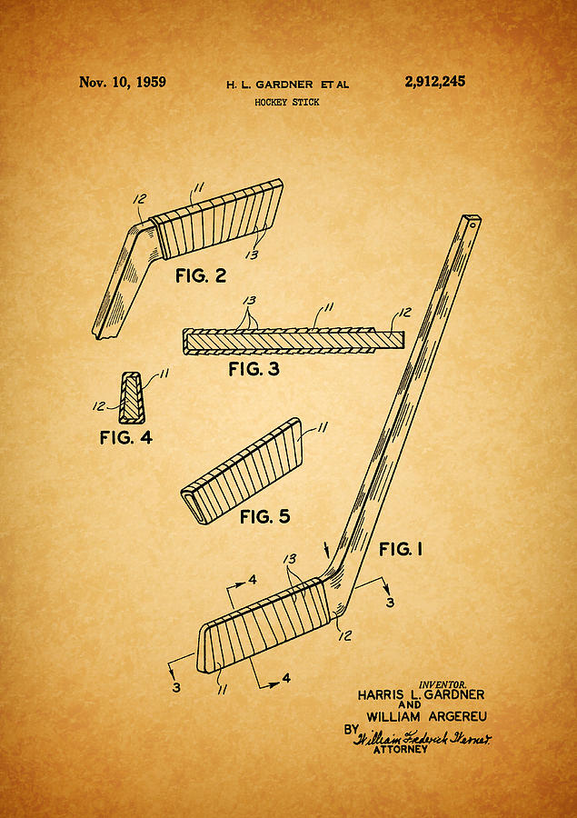 1959 Hockey Stick Patent Drawing