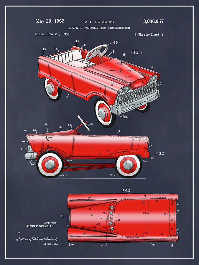 1959 Juvenile Vehicle Body Construction Colorized Patent Print