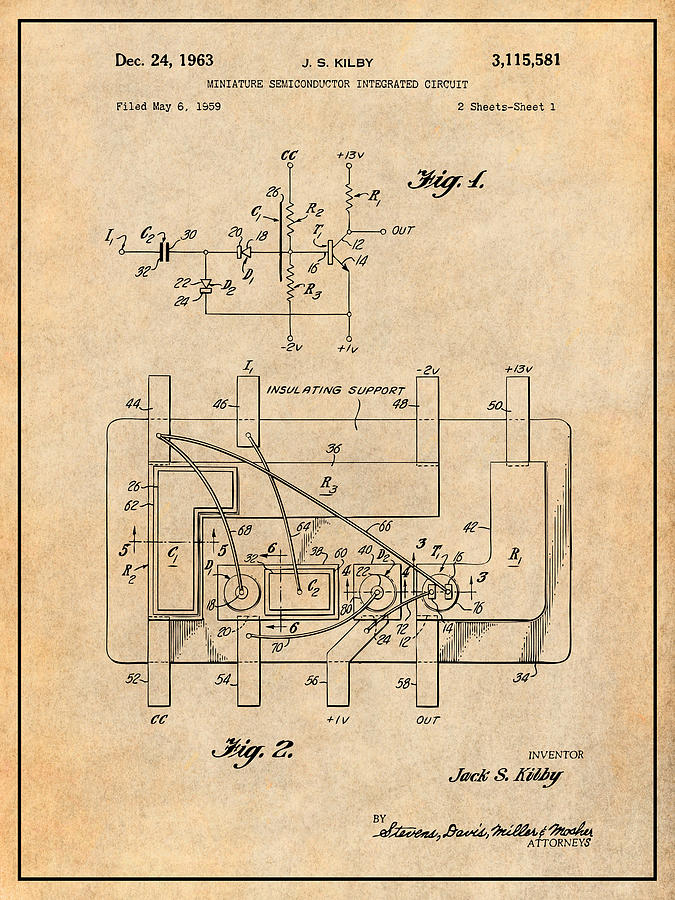 1959 Miniature Semiconductor Integrated Circuit Patent Print Antique ...