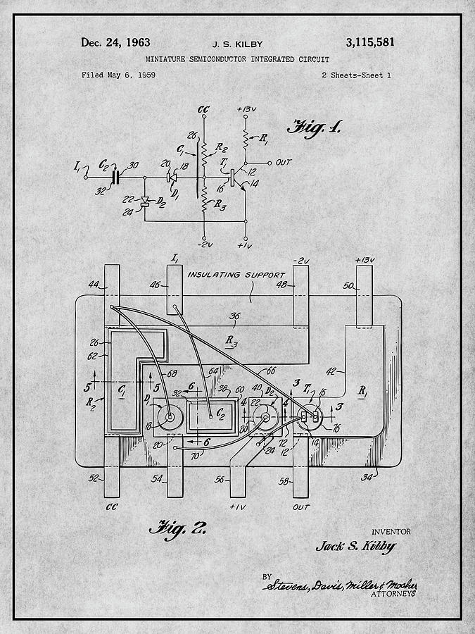 1959 Miniature Semiconductor Integrated Circuit Patent Print Gray ...