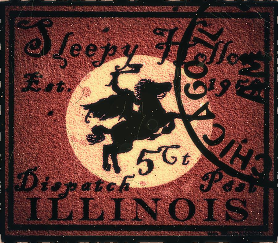 1959 Sleepy Hollow Illinois - 5cts. Chicago Postmark, October Red - Dispatch Postage - Mail Art Post Digital Art by Fred Larucci