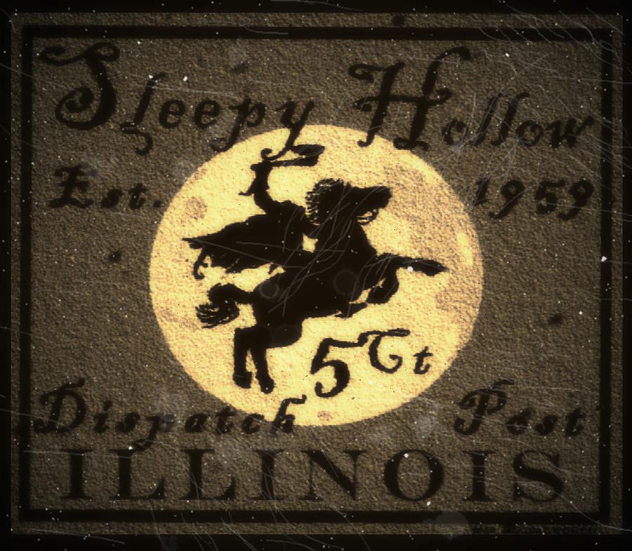 1959 Sleepy Hollow Illinois - 5cts. Yellow Moon - Dispatch Postage - Mail Art Post Digital Art by Fred Larucci