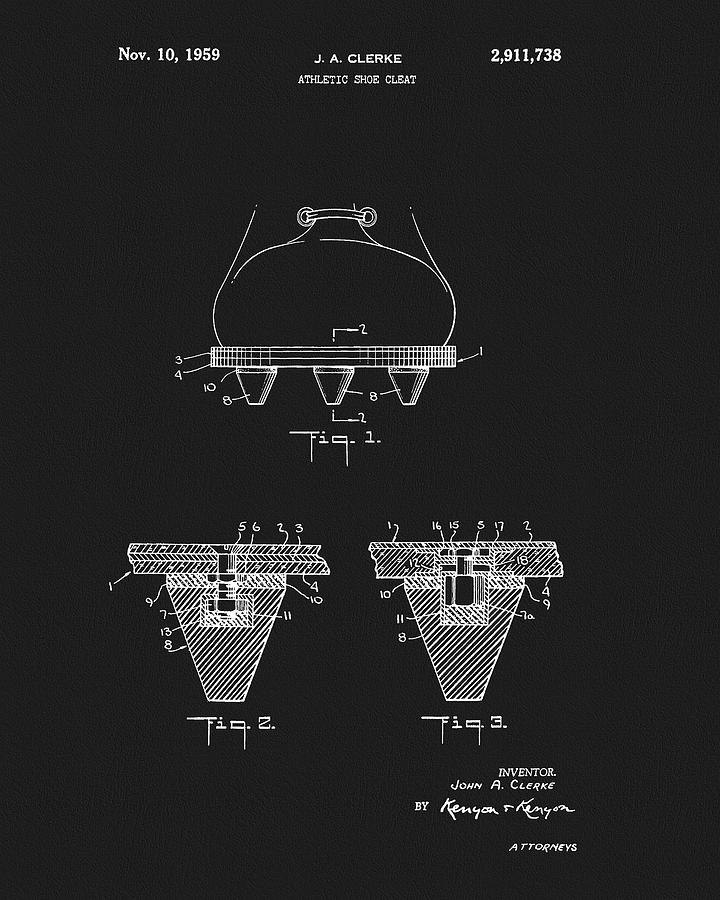 1959 Sports Cleats Patent Drawing by Dan Sproul