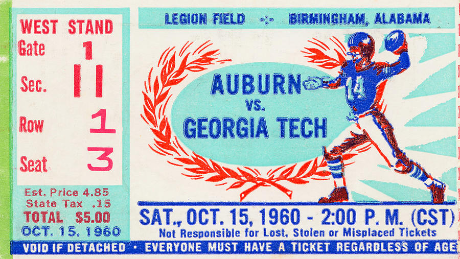 1960 Auburn vs. Georgia Tech Drawing by Row One Brand
