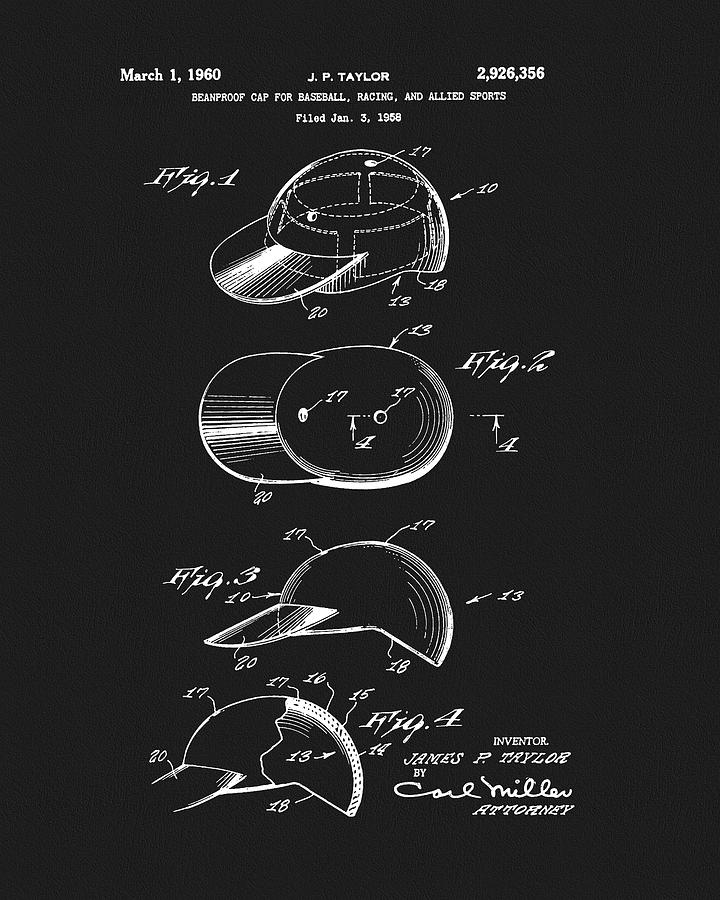 Sports Drawing - 1960 Baseball Hat Patent by Dan Sproul