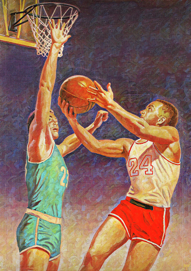 Impressionism Mixed Media - 1960 Basketball Art Impressionism Style by Row One Brand