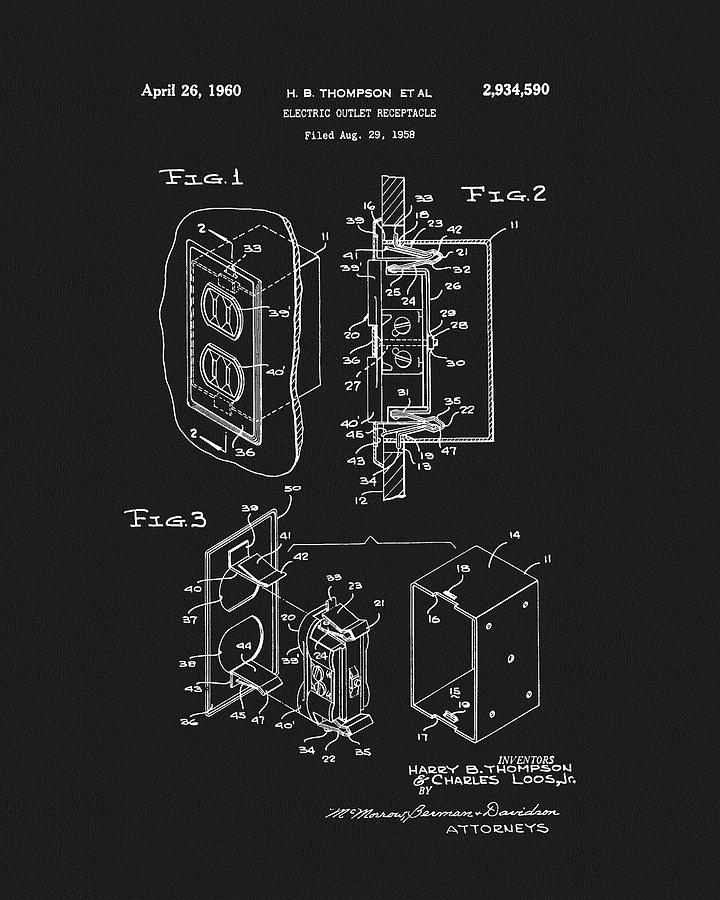 1960 Electrical Outlet Patent Drawing by Dan Sproul