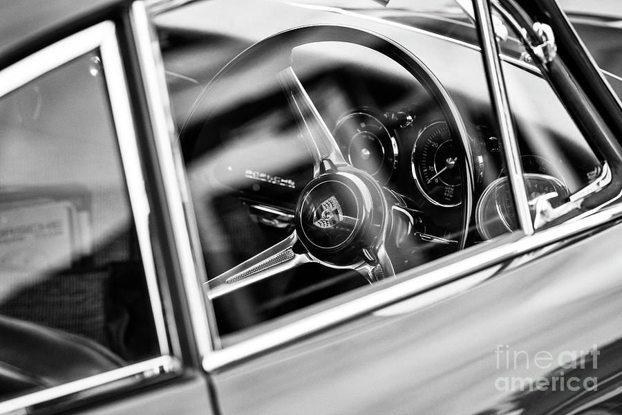 1960 Porsche 356 Steering Wheel Monochrome Photograph by Tim Gainey