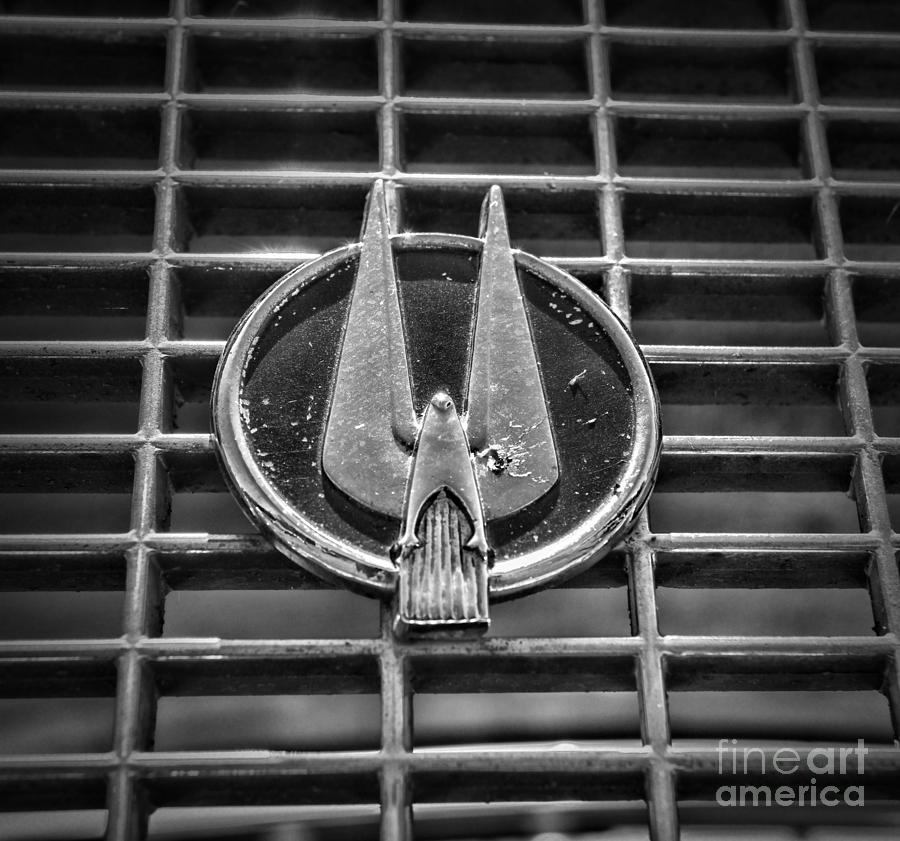 1960 Studebaker Hawk badge square black and white Photograph by Paul Ward