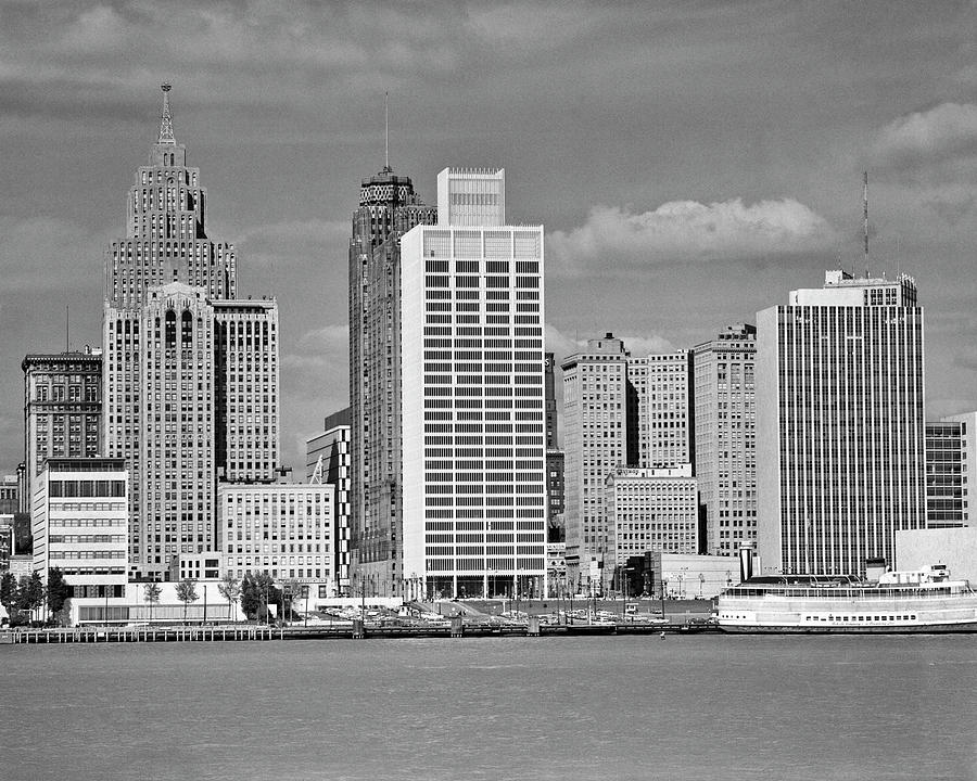 1960s building skyline across the Detroit River Detroit Michigan USA Photograph by Panoramic Images