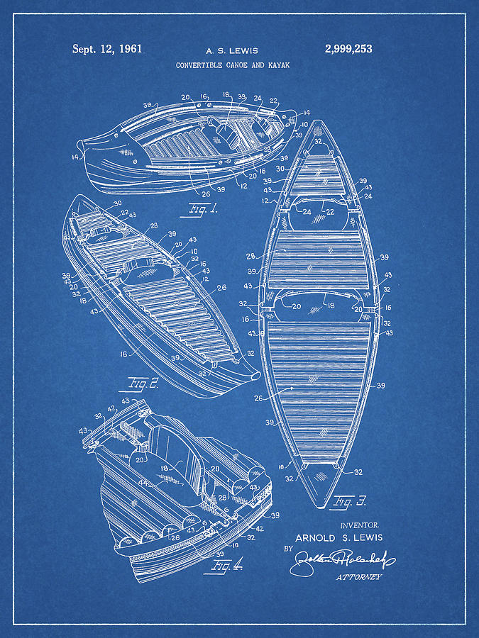 1961 Canoe Patent Blueprint Drawing by Dan Sproul