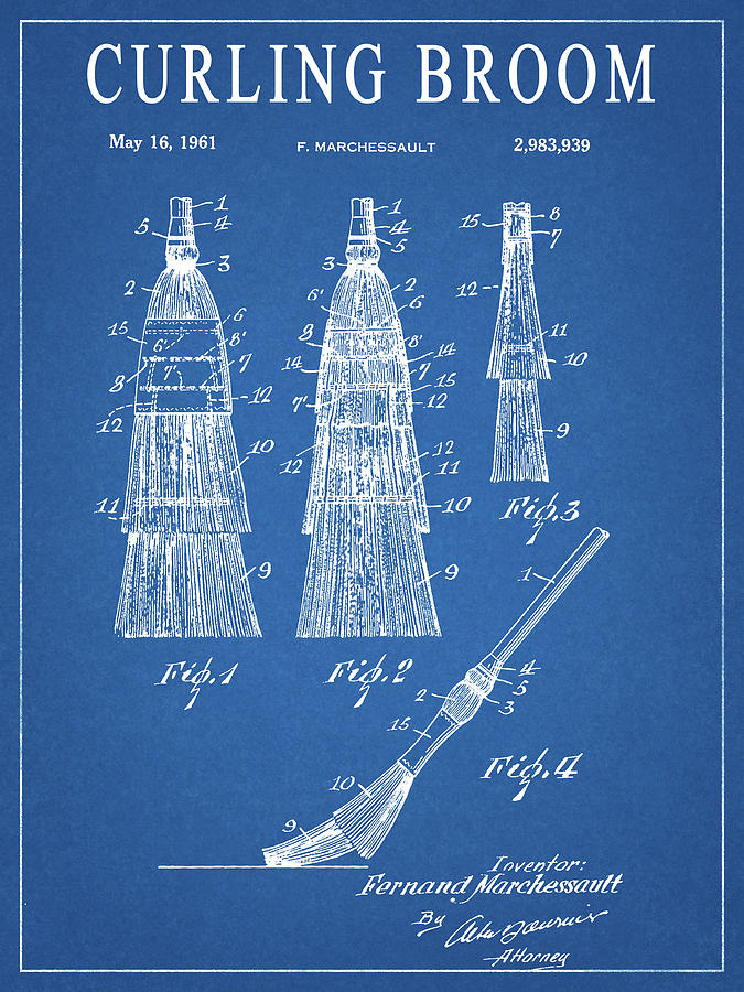 Athlete Drawing - 1961 Curling Broom Patent by Dan Sproul