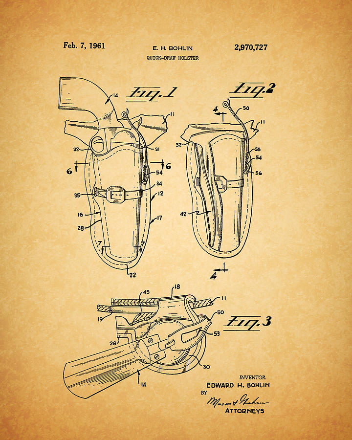 Holster Drawing - 1961 Holster Patent by Dan Sproul