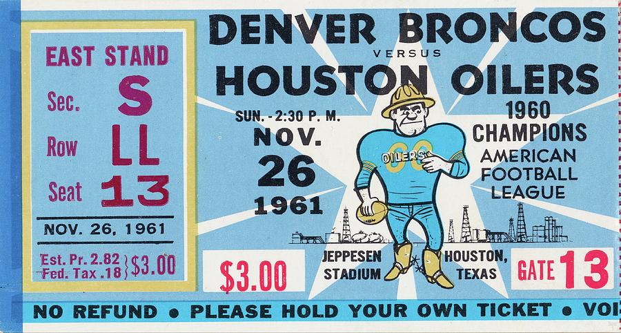1961 Houston Oilers Football Ticket Art Mixed Media by Row One Brand