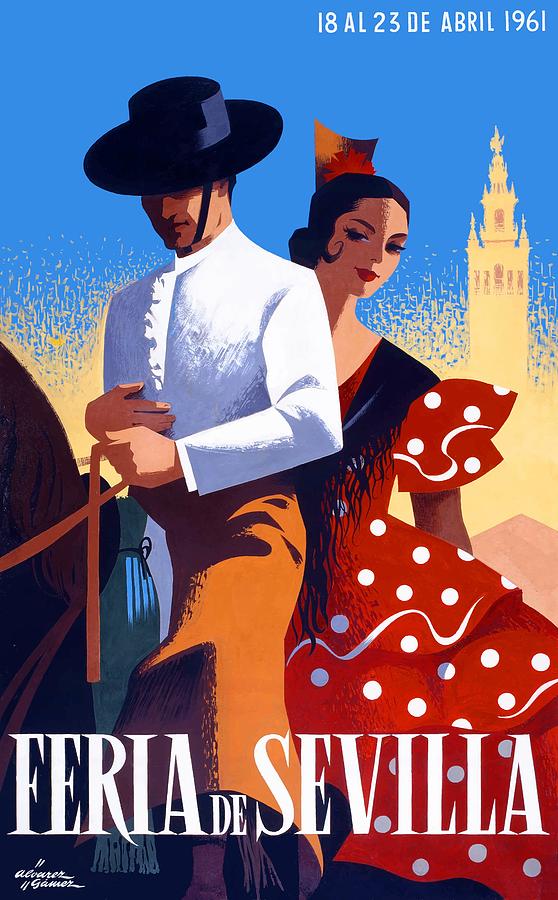 Travel Poster Digital Art - 1961 SPAIN Feria De Sevilla Poster by Retro Graphics