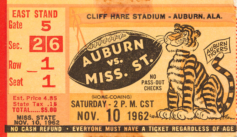 1962 Auburn Tigers Drawing by Row One Brand