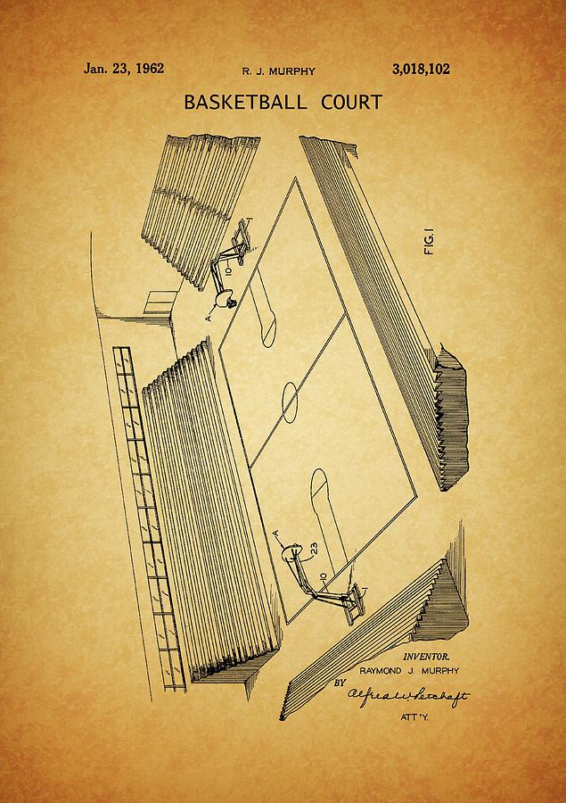 1962 Basketball Court Patent Drawing by Dan Sproul