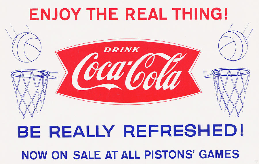 1962 Coca Cola Detroit Pistons Ad Mixed Media by Row One Brand