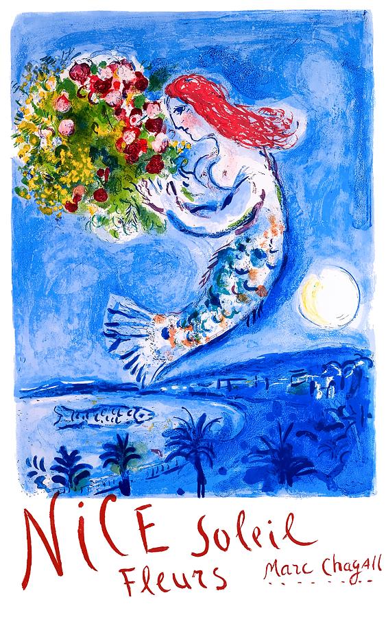 Mermaid Digital Art - 1962 FRANCE Marc Chagall Nice Soleil Fleurs Travel Poster by Retro Graphics
