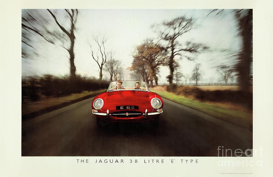 1962 Jaguar E-type OTS Factory Poster - WITH BORDER Mixed Media by Retrographs