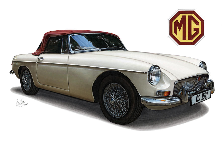 1962 MG Roadster Drawing by The Cartist - Clive Botha