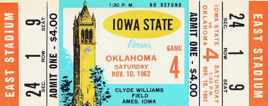 1962 Oklahoma vs. Iowa State Football Ticket Art Mixed Media by Row One Brand