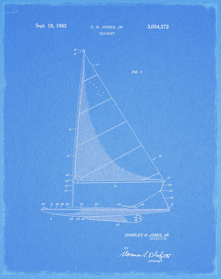 Boat Drawing - 1962 Sailboat Patent by Dan Sproul