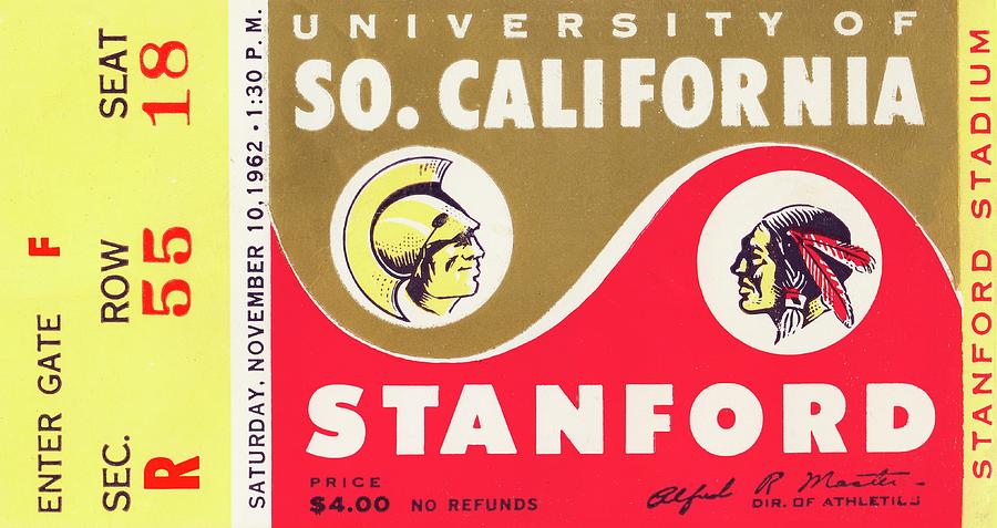1962 Stanford Indians vs. USC Trojans Football Ticket Stub Art Mixed Media by Row One Brand