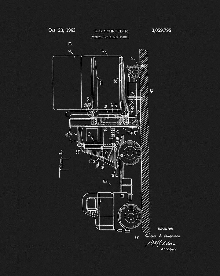 Transportation Drawing - 1962 Tractor Trailer Patent by Dan Sproul