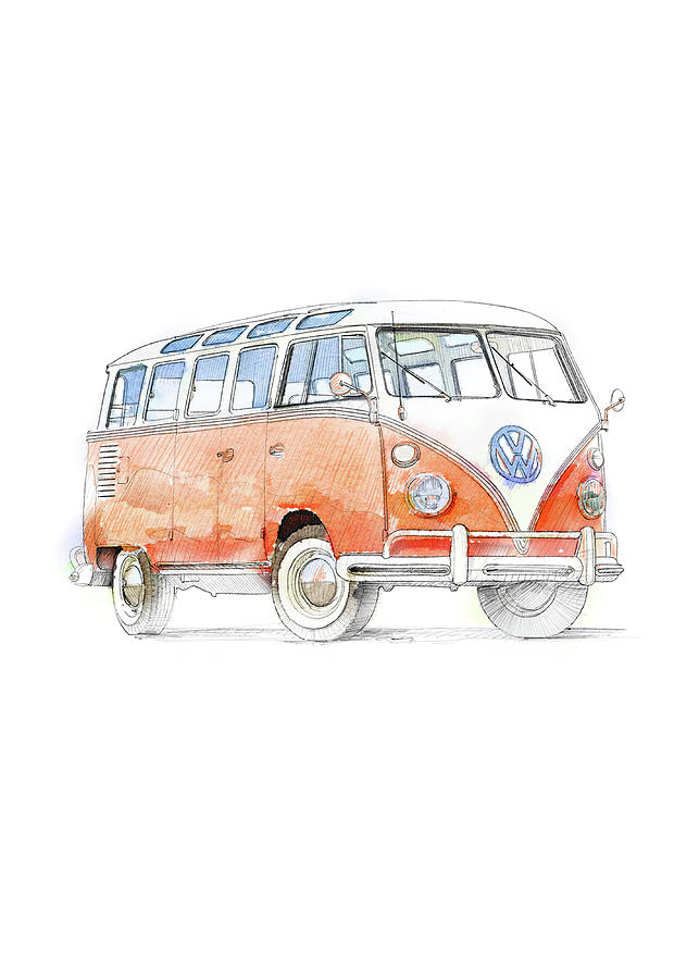 Volkswagen Drawing - 1962 VW Bus by Peter Farago