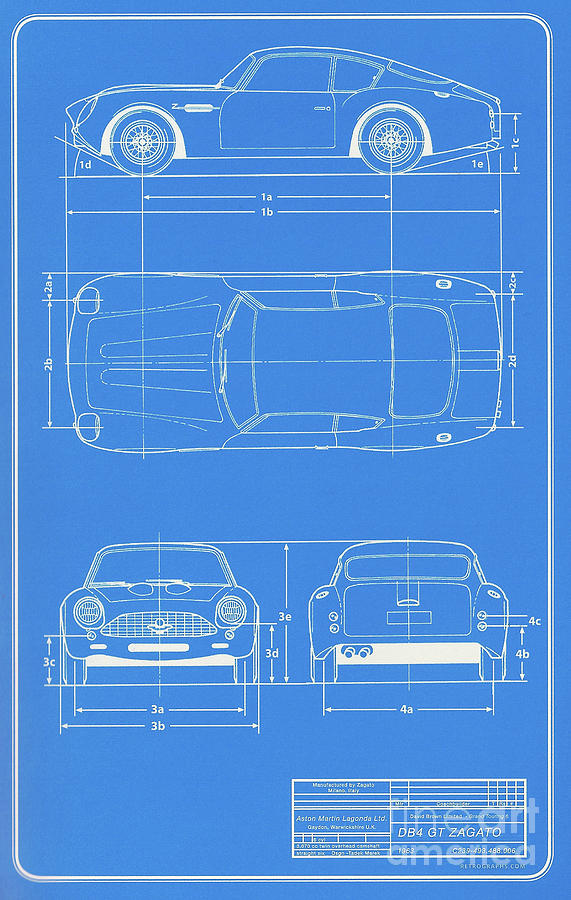1963 Aston Martin DB4 GT Zagato Factory Blueprint Drawing by Retrographs