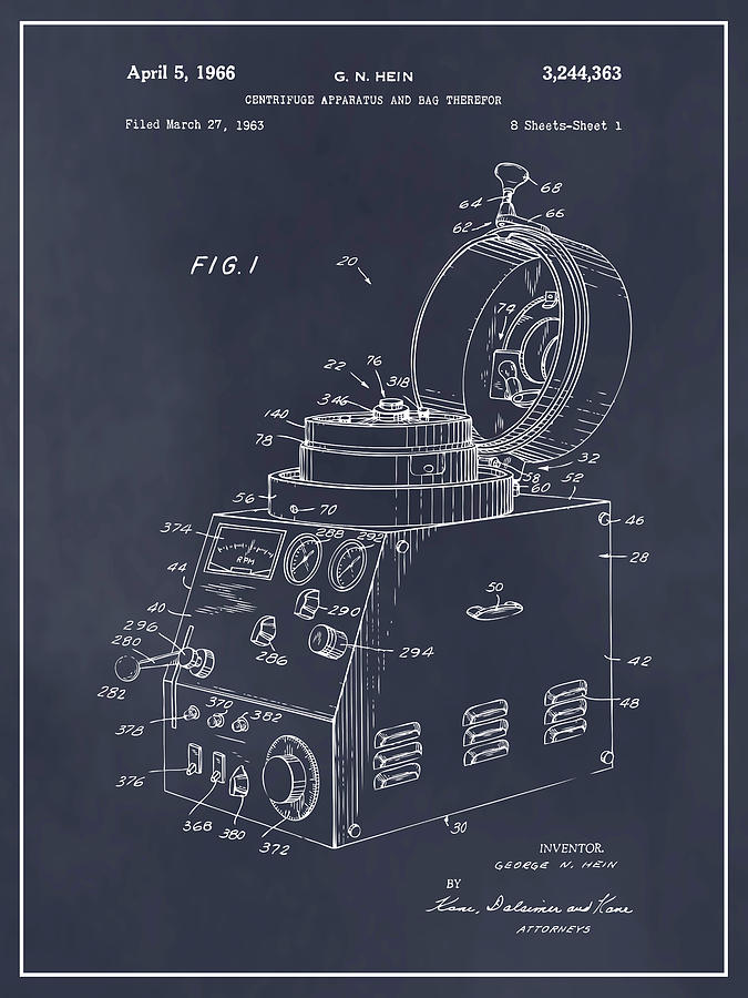 1963 Centrifuge Apparatus and Bag Therefor Patent Print Blackboard ...