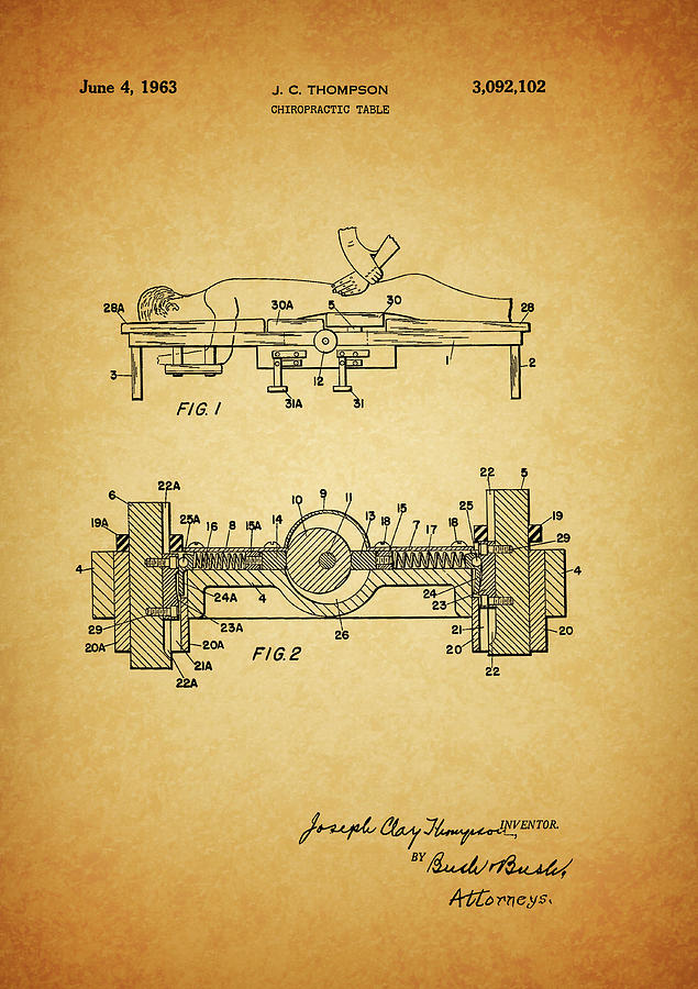 Skeleton Drawing - 1963 Chiropractor Table Patent by Dan Sproul